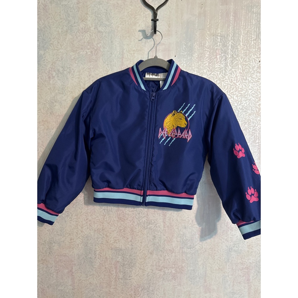 Def Leppard Girls Navy Blue Graphic Bomber Jacket Size 7/8 D30002ABGWT